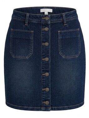 KENNETH COLE REACTION Button-Front Denim Skirt in Dark Blue Wash